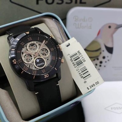 全新正品FOSSIL 鏤空錶盤 黑色皮革錶帶 自動機械錶 ME3138
