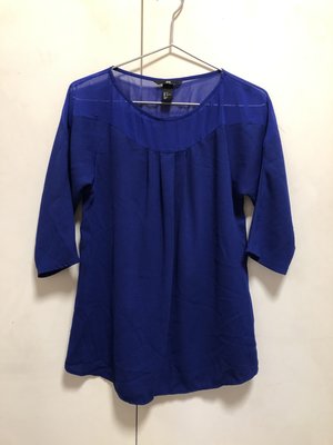 ❤夏莎shasa❤瑞典品牌H&M寶藍色透明雪紡七分袖上衣/1元起標