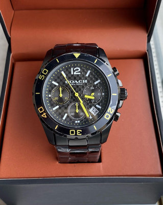 COACH Kent 黑色錶盤 黑色不鏽鋼錶帶 石英 三眼計時 男士手錶 14602563