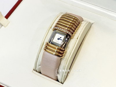 高雄店 遠麗全新二手名牌館~k2167 Cartier 18k帶鑽多環飾錶面粉紅絲絹皮帶手環錶
