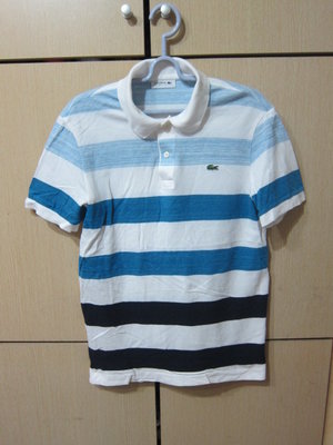 衣市藍~LACOSTE 短袖條紋POLO衫 (4號~M~日本製~) (210429)