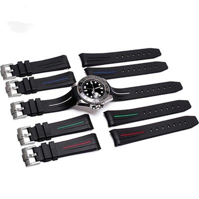現貨熱銷-（帶有logo）橡膠錶帶代用勞力士綠黑藍紅水鬼矽膠潛航者 探險家GMT 20 21mm男