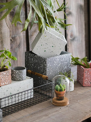水磨石混凝土花盆花器幾何形體自由組合創意設計藝術