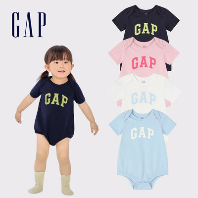 Gap 嬰兒裝 Logo純棉圓領短袖包屁衣-多色可選(891712)-滿599免運 巴卡巴卡