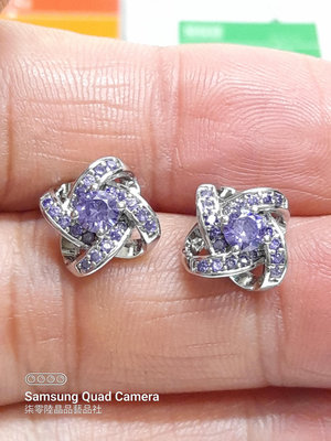 柒零陸晶品//天然鑽切紫水晶四葉草造型微鑲鑽時尚耳環.耳針(1505)一元起標無底價
