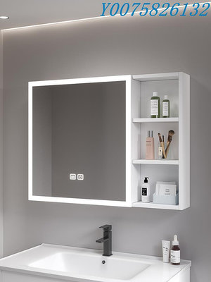 太空鋁浴室鏡柜單獨衛生間掛墻式收納鏡箱帶燈美妝置物架鏡子