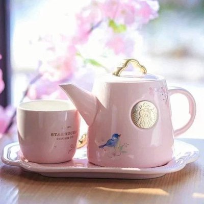 【M's】Starbucks 星巴克粉色浪漫櫻花陶瓷茶壺茶杯茶盤3件組。X21107