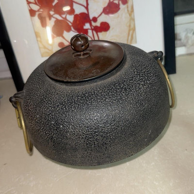 日本中古回流銅蓋鐵釜，茶釜，煮水壺，器型好，可以直接坐風爐，4749
