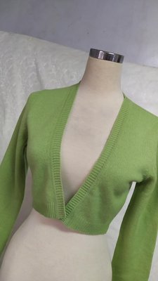 全新厚織~ 專櫃品牌 100% cashmere 喀什米爾 羊絨 超柔 蘋果綠色 短版 毛衣罩衫 外套~D105