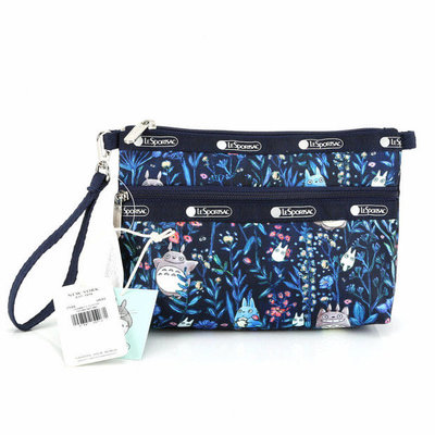 【熱賣精選】 LeSportsac  可愛龍貓 藍色 7105 雙層拉鏈 降落傘防水 化妝包 收納包 手拿包 限量