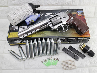 台南 武星級 WG 6吋 左輪 手槍 CO2直壓槍 銀 散彈版 優惠組C ( 左輪槍6吋SP 702直壓槍BB槍BB彈