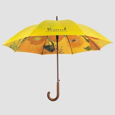 現貨熱銷-梵高油畫雨傘長柄傘木柄雙層抗風加固雙人男女復古彎鉤晴雨兩用傘