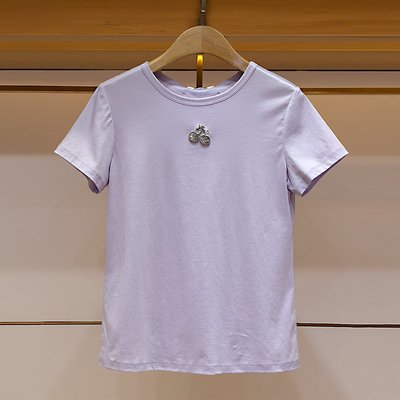 『TANG KOREA 正韓』氣質圓領鑲鉆櫻桃純色T恤