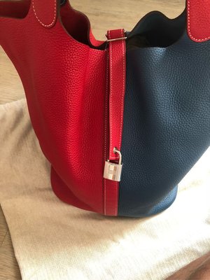 超新真品 HERMES picotin 31 TGM 藍紅 拼接 手提袋 新款 美品