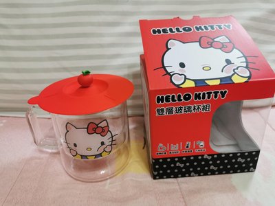 Hello Kitty 隔熱雙層玻璃杯組-含造型雙用杯蓋/杯墊 (KT-DG01)