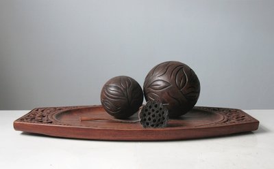 【ZEN CASA】原木雕花水果盤置物盤*極簡禪風家飾擺飾品*雕花陶瓷圓球擺件