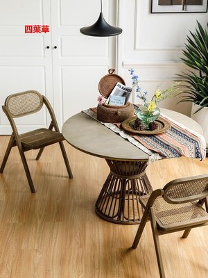 【熱賣精選】101home實木椅子復古做舊折疊藤編椅現代家用陽臺靠背餐椅