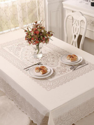桌布防水防油免洗餐桌桌布歐式PVC蕾絲臺布餐桌布長方形