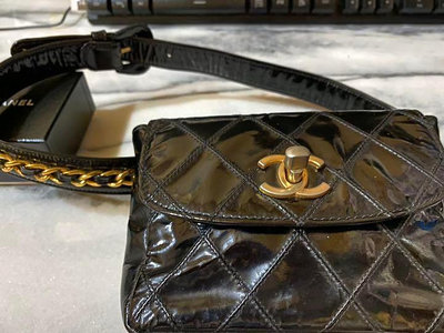 Chanel vintage香奈兒復古經典金黃色書包釦腰包 金黃色腰鏈腰帶