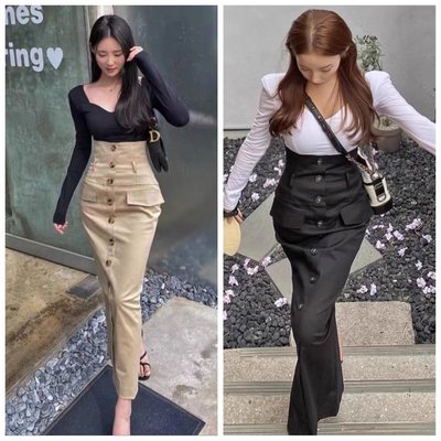 韓國網紅🌙高腰單排扣氣質包臀小魚尾裙