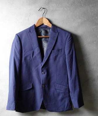 義大利品牌 SST&C 深藍條紋 羊毛混紡 合身版 休閒西裝外套 46A