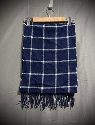 muji 深藍格紋純羊毛圍巾 可水洗保暖羊毛圍巾 男女中性款