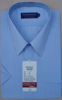 【阿信防皺襯衫】【經濟款-男短袖】貨號1056白色.藍色直條紋短袖