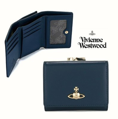 Vivienne Westwood ( 深藍色 ) NAPPA 真皮三摺短夾 皮夾 錢包｜100%全新正品｜特價!