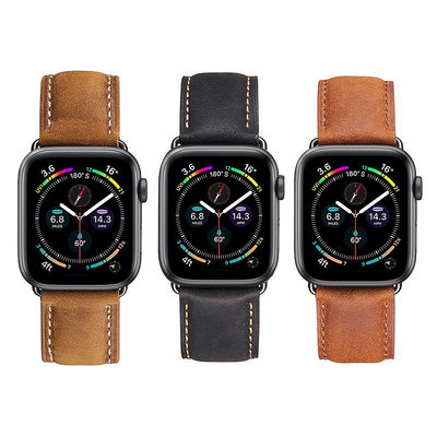 手錶帶適用于蘋果手錶真皮錶帶apple iwatch876543代se瘋馬磨砂復古錶帶