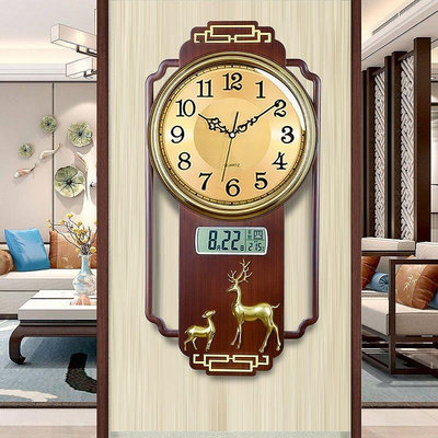 新中式掛鐘客廳家用時尚免打孔掛表創意日歷大氣時鐘掛墻石英鐘表 裝飾畫掛鐘 壁掛鐘表 靜音時鐘