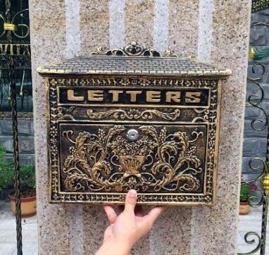 5209A 歐式 復古浮雕造型信箱 實用防雨信箱 可鎖戶外信箱意見箱復古郵筒壁掛古銅色信箱