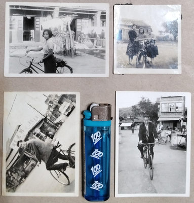 [寶島福利社］早期（ 街道-屋外-老腳踏車）合影留影黑白照片4張現況賣HF014