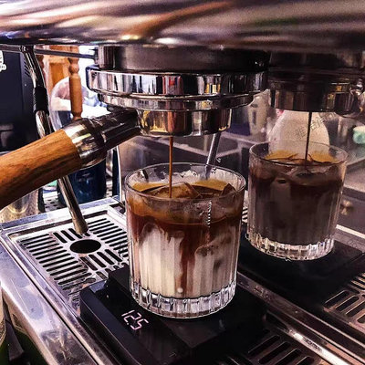 咖啡廳玻璃杯子豎條紋冰拿鐵咖啡杯復古卡布杯拉花杯奶茶杯300ml-Misaki精品