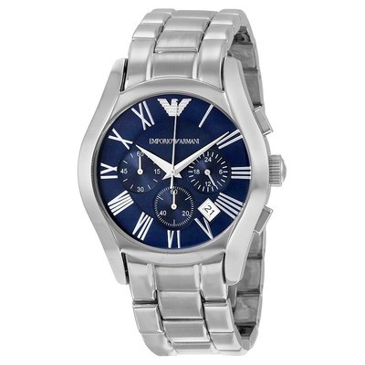 美國百分百【Emporio Armani】配件 EA 手錶 腕錶 男錶 AR1635 不鏽鋼 三眼計時 湛藍銀 J046