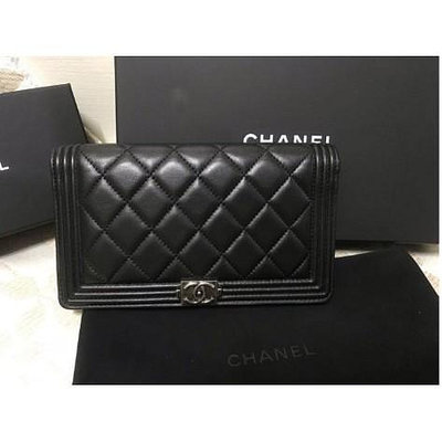 法國代購Chanel boy 對開長夾 黑色 復古銀釦 全新正品 現貨