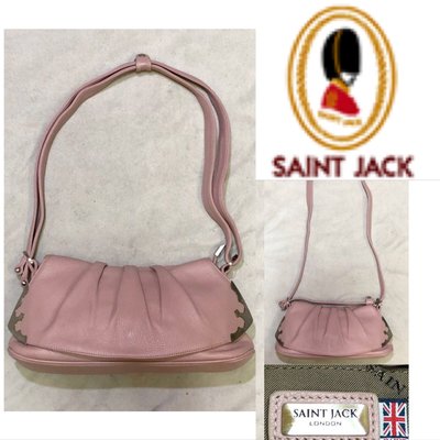 低價起標~ 英國倫敦品牌 SAINT JACK聖傑克 牛皮斜背包 珍珠粉色側背包 抓皺晚宴包