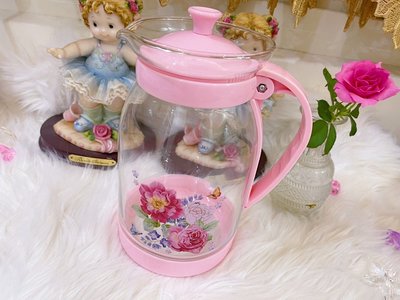 粉紅玫瑰精品屋～🌷豔陽透亮玫瑰玻璃冷水壺🌷