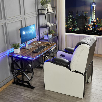 新款網吧桌椅可躺沙發椅網咖桌椅家用一體電競台式單人座艙電腦桌-西瓜鈣奶
