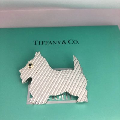 Tiffany & Co. 750k 藍寶石 925 純銀專櫃 真品 Scottish 蘇格蘭犬 胸針 雪納瑞 別針 正品 絕版 蒂芬尼 18k金