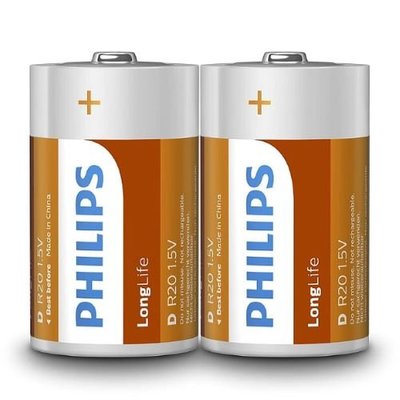 PHILIPS 飛利浦 碳鋅電池 乾電池 D 1號電池 1組2入
