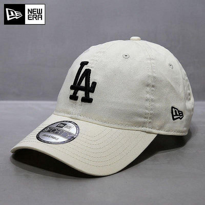 小Z代購#NewEra帽子9FORTY紐亦華MLB棒球帽軟頂大標LA鴨舌帽休閑帽米白色