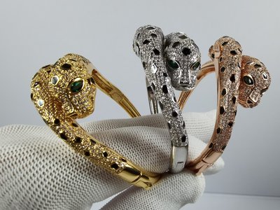 【少女館】新款CARTIER手鐲 卡地亞霸氣雙頭豹紋滿鑽手鐲滿鑽設計蛇形手鐲手環首飾珠寶 飾品VH441
