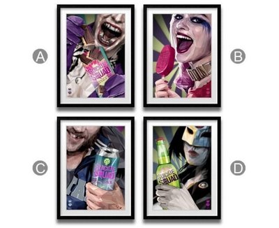 ART。DECO  創意廣告自殺突擊隊海報掛畫小丑女哈莉·奎茵酒吧KTV裝飾畫英雄電影掛畫POP ART波普藝術電影人物