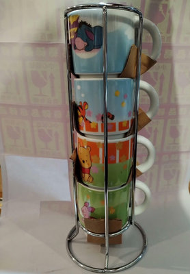 日本回流迪士尼 Ceramic Mugs疊疊杯四只帶杯架