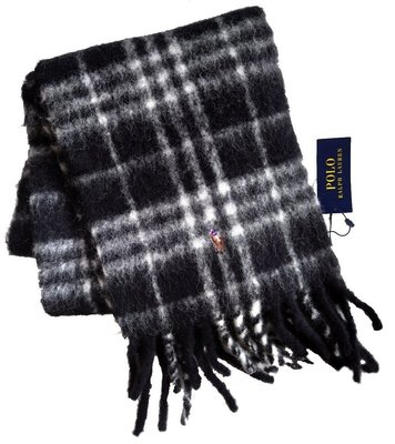 POLO Ralph Lauren 圍巾 羊駝 羊毛 RL 黑白 格紋 義大利製保暖 長 厚圍巾 寒流【以靡專櫃正品】