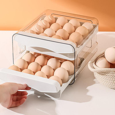 冰箱雙層雞蛋盒 家用廚房整理工具食品級抽屜式密封保鮮收納盒