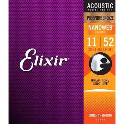 Elixir 16027 (11-52) 薄膜 磷青銅 NANOWEB 民謠吉他弦【硬地搖滾】全館$399免運！
