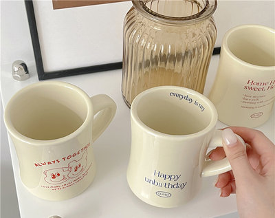 ＳＥＹＥＳ’　ＨＯＭＥ　zakka韓國咖啡廳溫潤手感文字插畫陶瓷牛奶杯/馬克杯