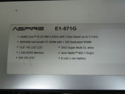 台中筆電維修 : ACER Aspire E1-571G 開機無反應,開機斷電,顯卡故障花屏,面板變暗.無畫面,泡水機維