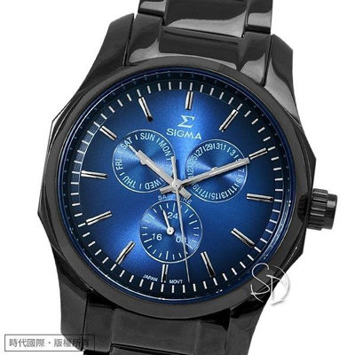 【SIGMA】簡約時尚 藍寶石鏡面時尚腕錶 1018M-B3 藍/黑鋼 41mm 平價實惠好選擇
